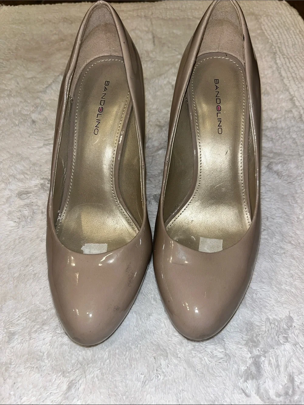 Bandolino Taupe Patent Platform Pumps